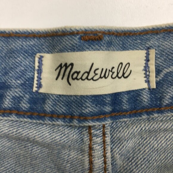 MADEWELL Medium/Light Wash THE MOM JEAN SHORT Distressed Raw Edge Hem Shorts - Picture 2 of 11